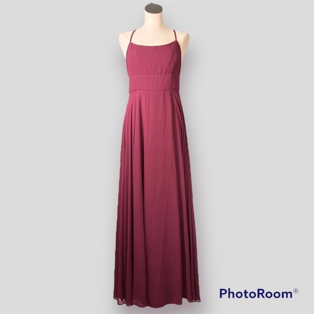 LULUS Dreamy Romance Burgundy Backless Spaghetti Strap Maxi Dress Women's Size L - Picture 1 of 16